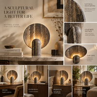 Lampe de table en travertin jaune, base ronde sculpturale en pierre, lumière G9 pour salon, chambre, entrée, décoration moderne pour la maison