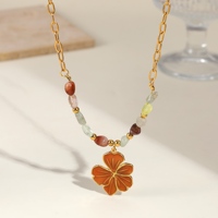 Ensemble de bijoux bohèmes plaqués or 18 carats en acier inoxydable, étanche, avec pendentif fleur en pierre naturelle, collier et bracelet pour femme
