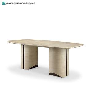 Mesa de Comedor de Piedra Natural Travertino, Muebles de Sala de Estar, Mesa de Comedor de Piedra Caliza Blanca - Product Image 1