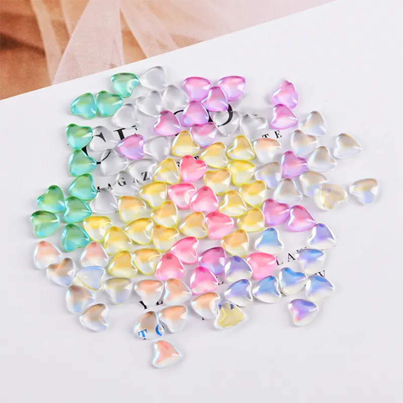 CNYNAIL Love Candy Nail Rhinestones Aurora Heart Flat Bottom Magic Crystal Heart Nail Beauty Supplies Decorations 6MM