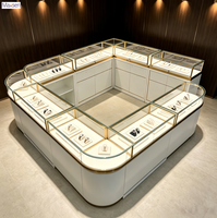 Comptoir de présentation de bijoux Maxsen, fabrication professionnelle sur mesure, luxe moderne, verre trempé LED, métal blanc, facile à nettoyer