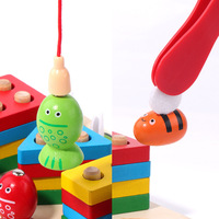 Juguetes Montessori de Madera para Niños de 3+ Años, 2 en 1, Juguetes de Aprendizaje para Niños Pequeños, Clasificación de Formas y Colores, Juguetes de Apilamiento y Juego de Pesca Magnética