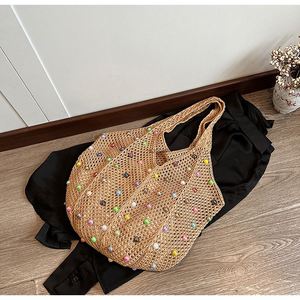 Bolso cruzado de gran capacidad al por mayor, bolsos casuales, bolso de mano tejido con perlas y diseño de chaleco calado para manualidades - Product Image 6