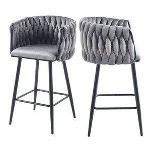 Taburete de Bar Moderno de Terciopelo con Respaldo Alto y Patas de Metal Negro Resistentes, con Pedal Estable <span class=keywords><strong>para</strong></span> Uso en Bares Domésticos y Hoteles - Product Image 5
