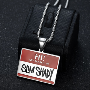Colliers pendentifs Hip Hop « Hi My Name Is Slim Shady » en acier inoxydable, plaqué or 18 carats, pour hommes et femmes, vente en gros - Product Image 3