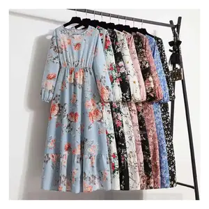 New JY2024 Spring Women's Maxi Dress Casual Long sleeved Printed O-neck Women's Bohe Beach Party Dress