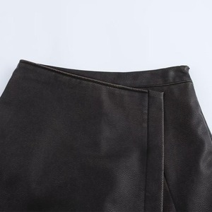 <span class=keywords><strong>Jupe</strong></span> plissée taille haute en similicuir à double boutonnage pour femme, style rétro décontracté et élégant, collection automne - Product Image 3