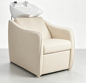 Sillón de Lavado Moderno Negro para Salón con Lavabo de Cerámica y Tapicería de Cuero, Estación de Lavado para Mobiliario de Barbería - Product Image 3