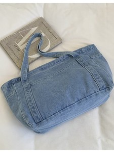 Bolso Tote de Mezclilla Azul Niebla con Cierre de Cremallera - Estilo Vintage, Portátil y Multiusos para Viajes y Uso Diario - Product Image 2