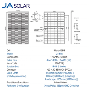 N-Type Bifacial <span class=keywords><strong>JA</strong></span> <span class=keywords><strong>410W</strong></span> 415W 420W 425W 430W 435W Paneles solares Monocristalino Panel solar de 108 celdas - Product Image 3