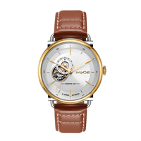 Reloj de Hombre con Correa de Piel de Becerro, Movimiento Mecánico de Esqueleto, Logotipo Personalizado OEM, 50M Resistente al Agua, Automático, Clásico