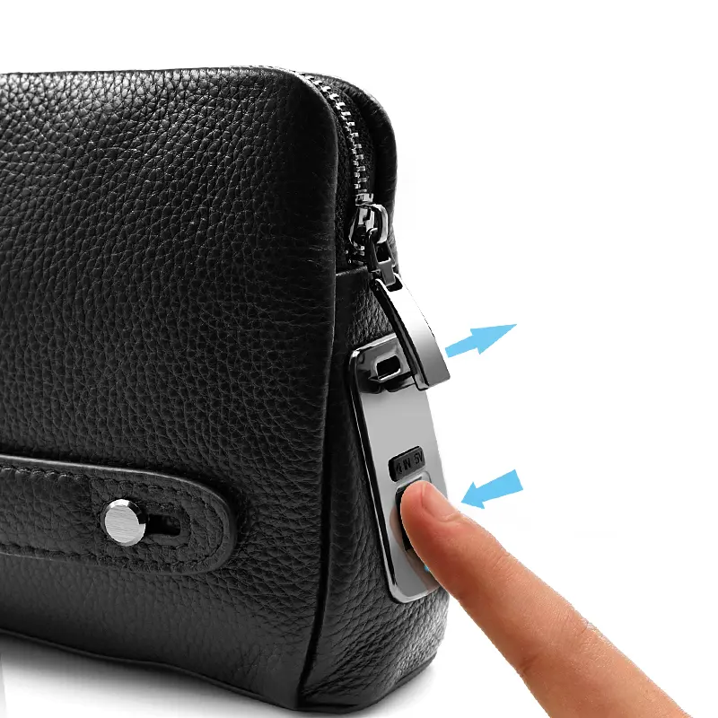 Full-grain leather thief prevention fingerprint lock handbag anti thief hand bag for woman