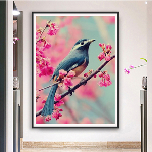 Venta al por mayor pájaro pintura AB redondo completo taladro Diy 5d diamante arte pintura bordado hogar pared decoración flores imagen - Product Image 2