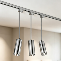 Spot LED sur rail cylindrique argenté à longue tige suspendue, éclairage sain pour vitrine de magasin, galerie, usage commercial intérieur
