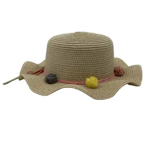 Toptan plaj güneş çocuklar geniş ağızlı yaz şapka hasır fötr şapka Panama kağıt çocuklar için düz balıkçı şapkası kadın JE-2-0838