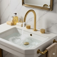 Robinet de lavabo mural monotrou en or brossé anti-traces de doigts avec cartouche en céramique et poignée unique pour salle de bain et chambre