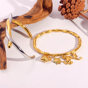 Jusnova Cổ Điển Thép Không Gỉ 18K Vàng Bangle Phụ Nữ Men Màu Zircon Vòng Đeo Tay Daisy Mô Hình Cuff Có thể mở ra Đồ Trang Sức Thời Trang - Product Image 5