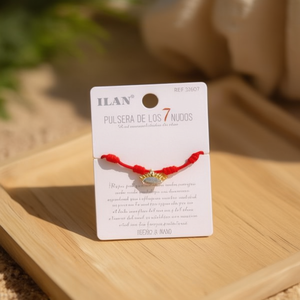 Braccialetto Ilan a 7 nodi con cordoncino rosso, tono argento e oro, gioiello fatto a mano per donna - Product Image 3