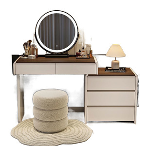 Table de maquillage moderne de luxe en bois massif avec rangement intégré pour chambre à coucher et dressing - Product Image 5