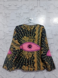 Giacca Invernale da <span class=keywords><strong>Donna</strong></span> in Cotone Eco-Friendly Reversibile con Ricami Kantha, Stampa Floreale e <span class=keywords><strong>Motivi</strong></span> Occhi Rosa, Maniche Lunghe - Product Image 5