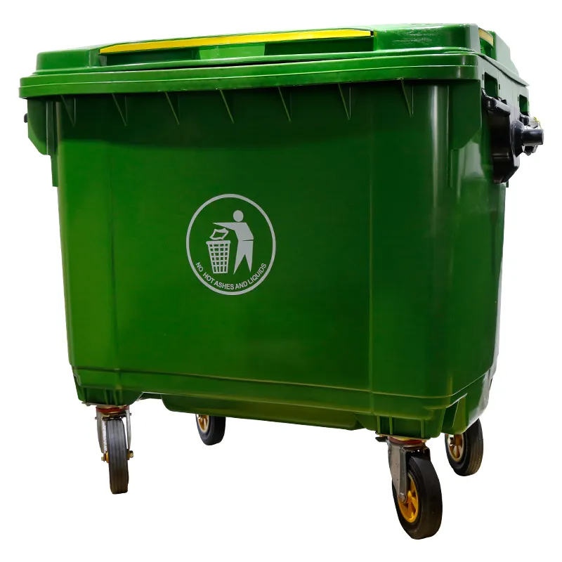 1100L 1200 660 سلة مهملات سلة القمامة من البلاستيك إعادة تدوير النفايات في الهواء الطلق صناديق القمامة الكبيرة مع عجلات