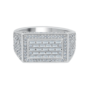 <b>Iced</b> Style 925 Sterling Silver Moissanite <b>Ring</b> with Brilliant Pave Stone Detailing Unisex Fashion Statement Accessory - Product Image 1