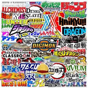 50個日本のアニメ名ロゴ落書きステッカー車のラップトップボトル電話防水クラシックマンガ漫画ステッカー