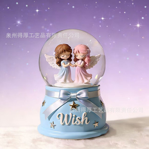 Adorable boîte à musique en cristal en forme d'ange, décorations rotatives rondes pour un cadeau de la Saint-Valentin - Product Image 1
