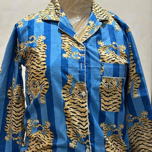 Conjunto de Pijama de Lujo Informal, 100% Algodón, Ligero, de Manga Larga, para Verano, Ropa de Dormir para Mujer, Estampado a Mano, Precio al por Mayor - Product Image 1