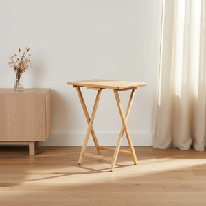 Mesa Plegable Moderna de Madera Maciza para TV con Bandeja para Comida y Estante de Almacenamiento, Natural, Paquete de 4, para Uso en Cocina y Sala de Estar - Product Image 2