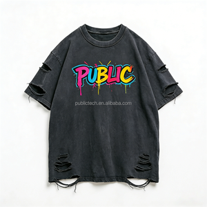 T-shirt personnalisé avec impression par transfert thermique, effet vintage délavé à l'acide, coupe ample, 100% coton 230GSM pour homme - Product Image 4