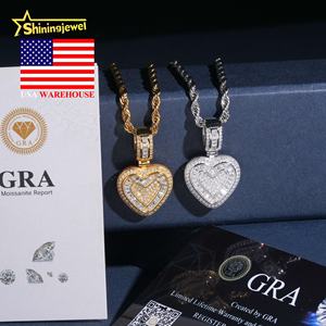 Pengiriman Lokal cepat 925 perak Hip Hop bagus Moissanite berlian hati es keluar liontin - Product Image 3