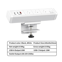 Multiprise à fixation sur bureau, norme australienne, 3 prises CA, USB-C PD 18W, protection contre les surtensions, fixation sur bord de table, personnalisable
