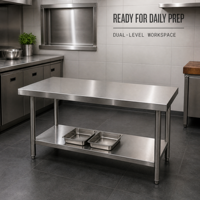 Table de préparation professionnelle en acier inoxydable avec étagère inférieure ouverte pour restaurant, hôtel, vente en gros