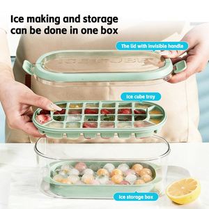 Ice Cube Tray with Handle&<b>Storage</b> <b>Container</b>, Ice Cube Making Box,<b>Stackable</b> Ice Trays for Freezer Easy-Release Silicone Bottom - Product Image 4