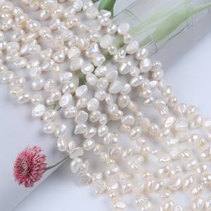Zhuji Pearl Wholesale 7-8mm Baroque Three-Hole Freshwater Pearl String Natural <b>White</b> Color with Two <b>Sided</b> Bald Holes - Product Image 3
