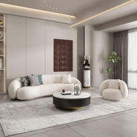 Canapé sectionnel incurvé de forme irrégulière avec structure en bois pour petits appartements, design nordique, idéal pour salon et salon de beauté