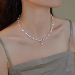 สร้อยคอจี้เงินแท้ S925 สีฟ้าทะเล รูปหัวใจ ประดับเปลือกหอยสีขาว สไตล์วินเทจยุคกลางฝรั่งเศส หรูหรา - Product Image 3