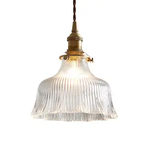 American retro nostalgic bedroom single head pendant light personality simple restaurant cafe Japanese glass chandelier