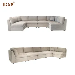 Conjunto de sofá comercial de couro branco para hotel, mobília comercial em forma de U e L para lounge de hotel, personalizado