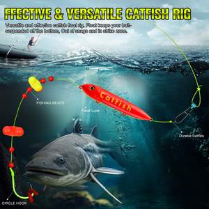 SNEDA Rig de pêche à la traîne longue portée de style européen, configuration pré-assemblée pour la pêche au poisson-chat avec flotteur sonore et hameçons circulaires pour le lac - Product Image 5