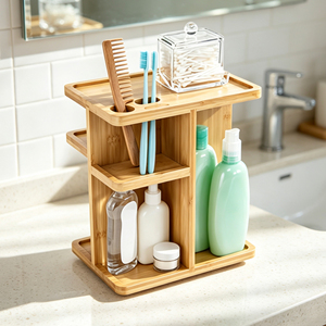 Organizador de Maquillaje Giratorio de Bambú de 3 Niveles, Resistente, para Baño, Cosméticos <span class=keywords><strong>y</strong></span> Cuidado de la Piel, Venta al Por Mayor - Product Image 4