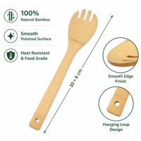 Ensemble d'ustensiles de cuisine en bambou, 6 pièces, outils de cuisson en bois naturel, spatule, cuillère, louche pour ustensiles de cuisine antiadhésifs, accessoires de cuisine