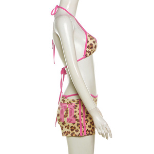 Costume da bagno Bikini alla <span class=keywords><strong>moda</strong></span> con stampa ghepardo per le vacanze estive in spiaggia Set di 3 pezzi