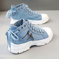 Chaussures en toile à tige haute pour femmes avec fermeture éclair décorative, respirantes, à talons hauts, pour le sport et les loisirs en été