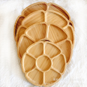 Bamboo Multi Compartment Round <b>Tray</b> 19x19 25x25 30x30 Cm For Hotel <b>Tea</b> Snack Serving - Product Image 1