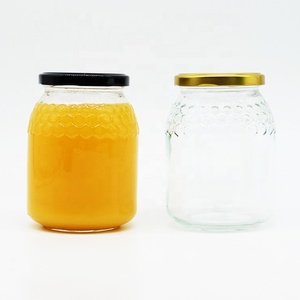 Pot en verre gaufré en forme de nid d'abeille clair 380/580/730ml avec bouchon en métal pour la nourriture pour bébé à l'huile d'olive au lait en gelée - Product Image 2