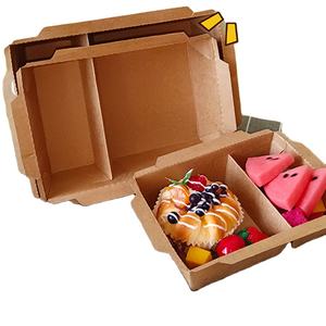 Recyclable Kraft Paper Divided Lunch Box Takeaway Biodegradable Salad Bento Packing Tray