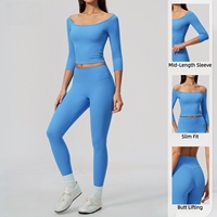 Ensemble de yoga 2 pièces pour femme, été, manches courtes, coupe ajustée, t-shirts sans coutures, taille haute, contrôle du ventre, effet push-up, séchage rapide