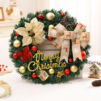 Guirlande de Noël pré-éclairée en toile de jute avec rennes, nœuds, panneau Joyeux Noël doré, poinsettia et pommes de pin pour porte, en gros